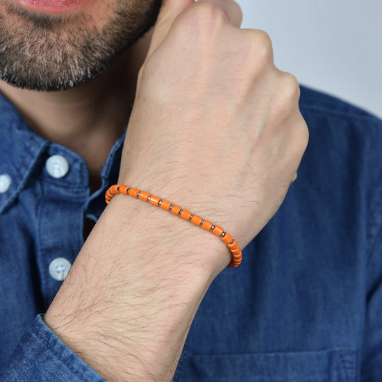 BRACELET HOMME EN ACIER AVEC PIERRES ORANGE Luca Barra