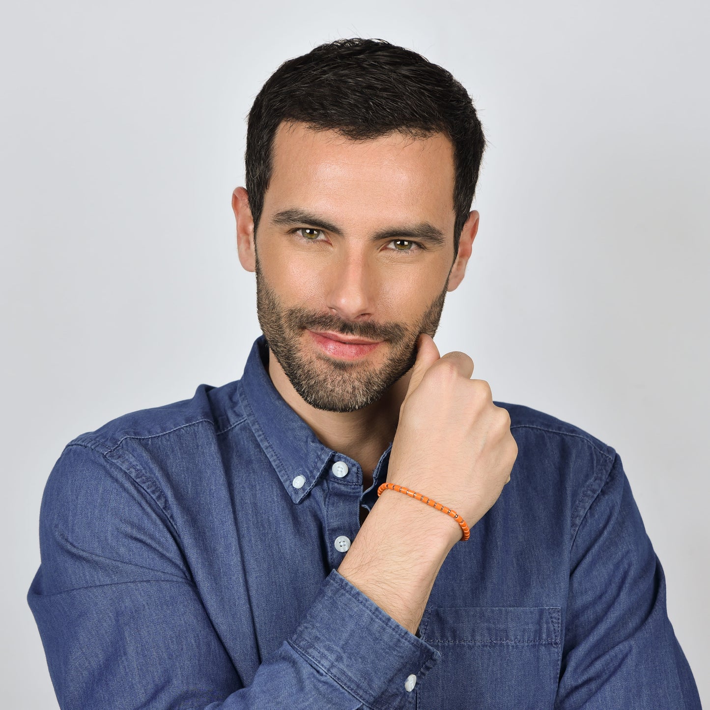 BRACELET HOMME EN ACIER AVEC PIERRES ORANGE