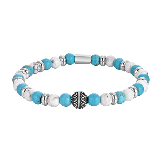 BRACELET ELASTIQUE POUR HOMME AVEC PIERRES BLEUES ET BLANCHES ET ELEMENTS EN ACIER Luca Barra