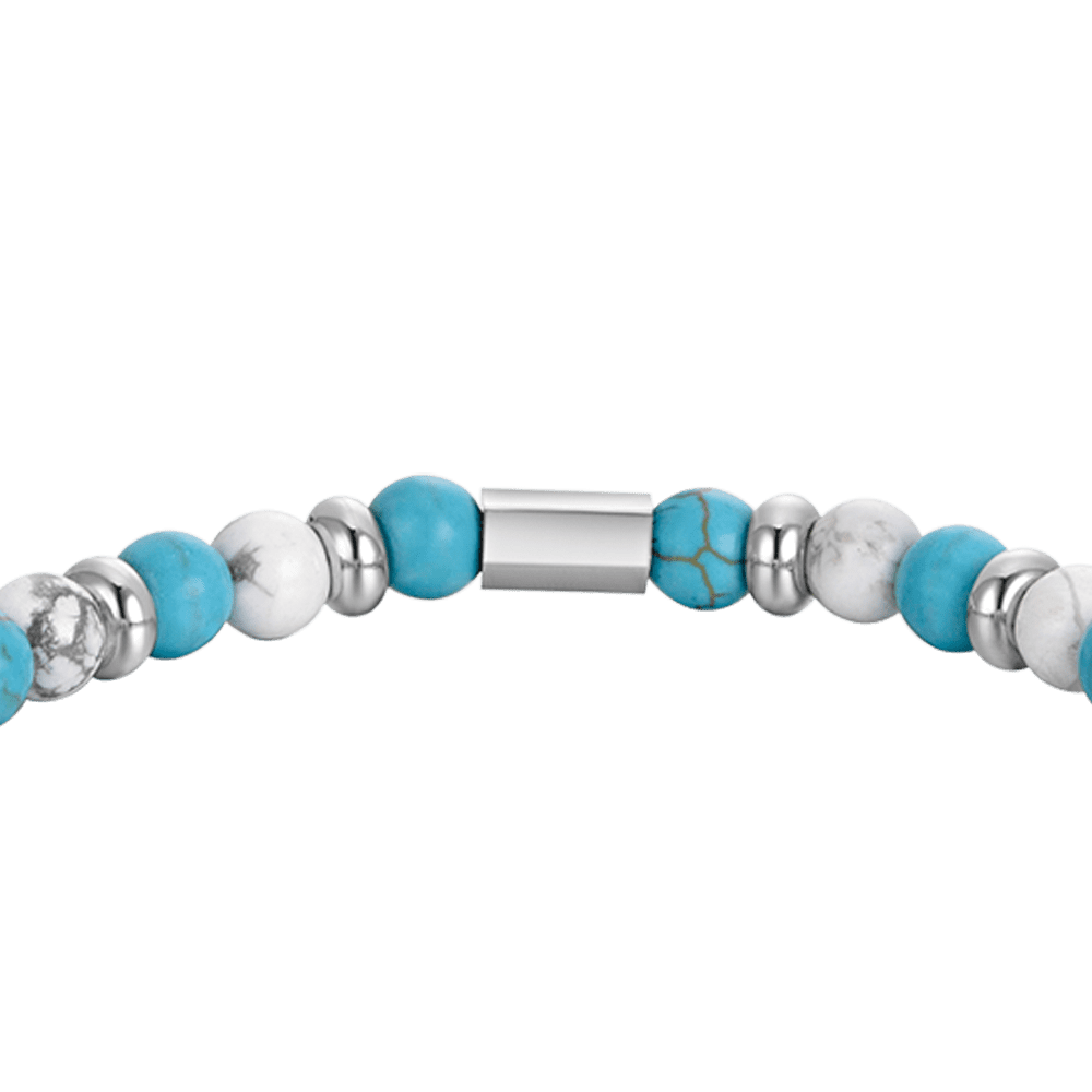 BRACELET ELASTIQUE POUR HOMME AVEC PIERRES BLEUES ET BLANCHES ET ELEMENTS EN ACIER Luca Barra