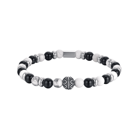 BRACELET ELASTIQUE POUR HOMMES AVEC PIERRES NOIRES ET BLANCHES ET ELEMENTS EN ACIER Luca Barra