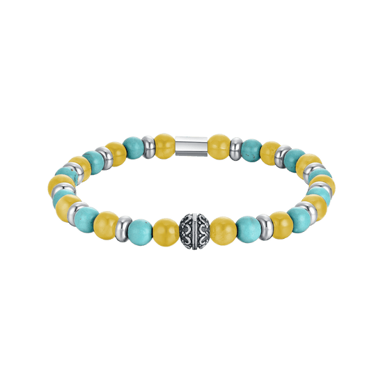 BRACELET ELASTIQUE POUR HOMME AVEC PIERRES TURQUOISE ET JAUNES ET ELEMENTS EN ACIER Luca Barra