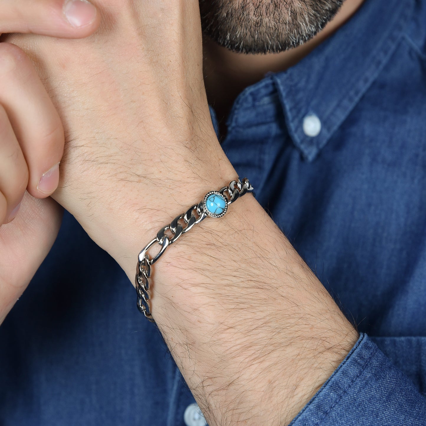 BRACELET HOMME EN ACIER AVEC PIERRE TURQUOISE Luca Barra