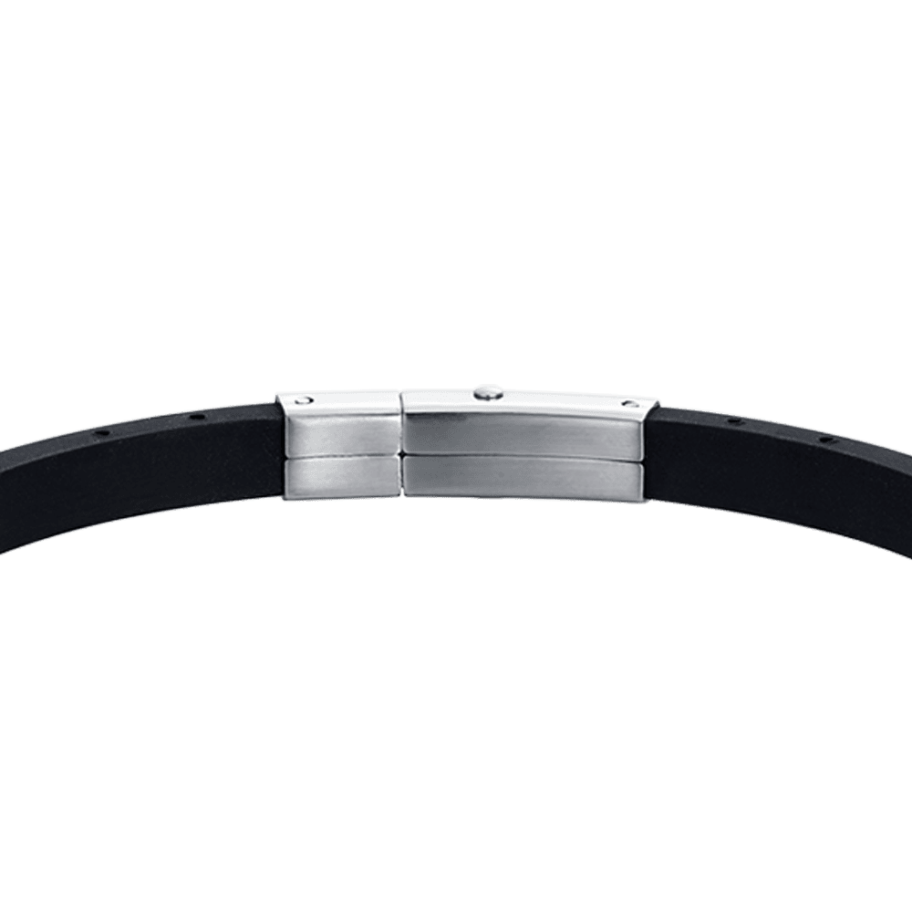 BRACELET HOMME EN SILICONE NOIR AVEC ÉLÉMENTS EN ACIER IP DORÉ