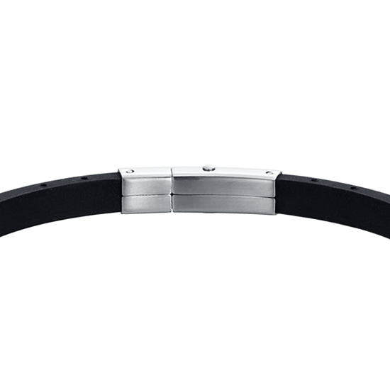 BRACELET HOMME EN SILICONE NOIR AVEC ÉLÉMENTS EN ACIER IP DORÉ