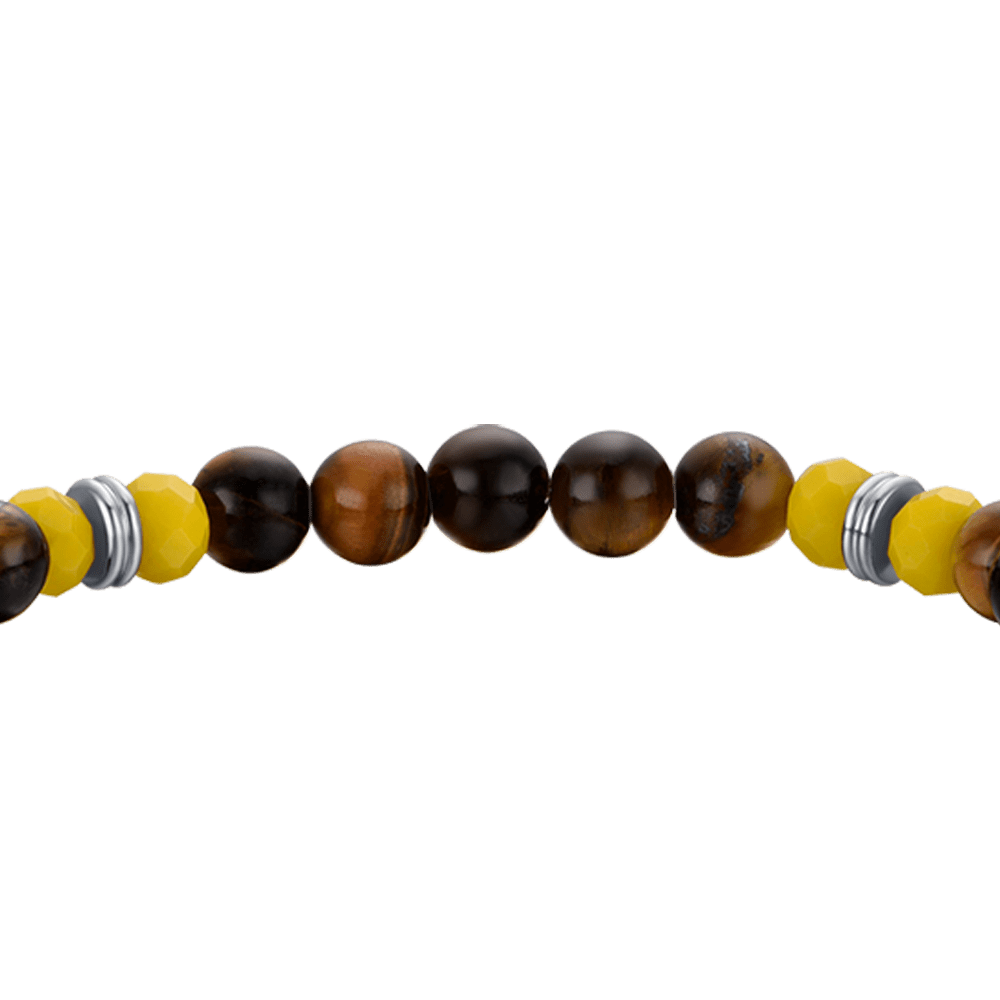 BRACELET ÉLASTIQUE POUR HOMME AVEC PIERRES EN OEIL DE TIGRE ET CORNE JAUNE