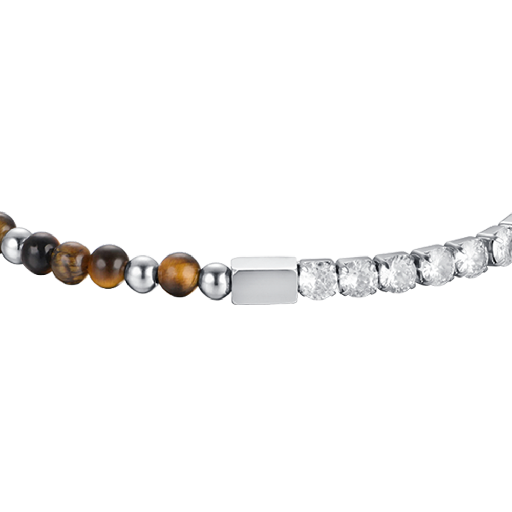 BRACELET HOMME EN ACIER AVEC CRISTAUX BLANCS ET OEIL DE TIGRE
