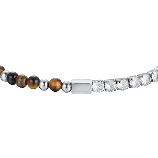 BRACELET HOMME EN ACIER AVEC CRISTAUX BLANCS ET OEIL DE TIGRE