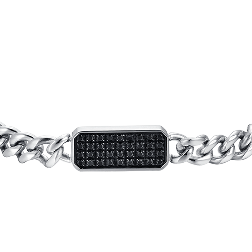 BRACELET HOMME EN ACIER AVEC ÉLÉMENT EN CRISTAL NOIR