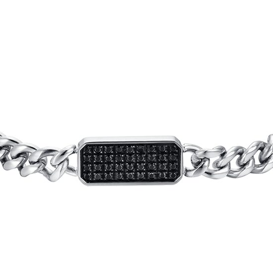 BRACELET HOMME EN ACIER AVEC ÉLÉMENT EN CRISTAL NOIR