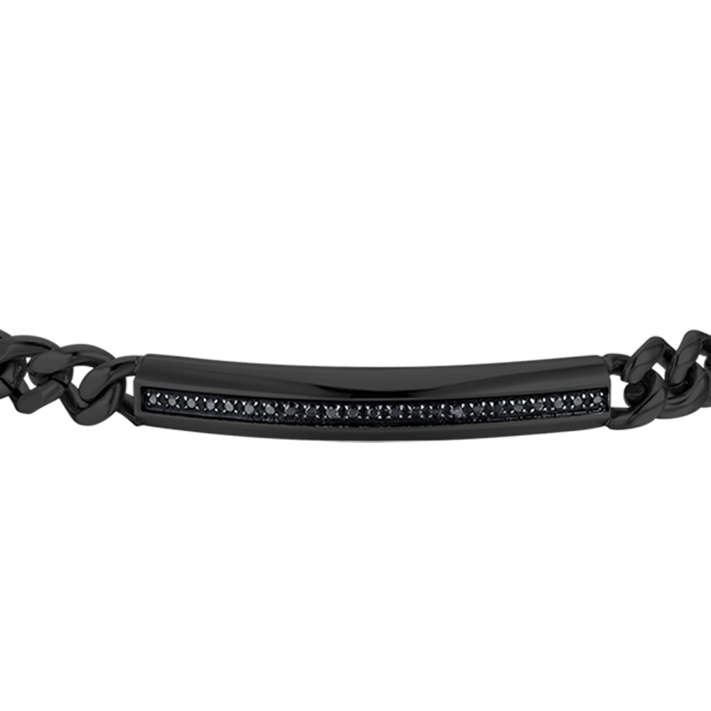 BRACELET HOMME EN ACIER IP NOIR AVEC ÉLÉMENT EN CRISTAL NOIR