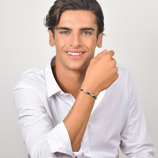 BRACELET POUR HOMME EN ACIER AVEC PIERRES TURQUOISES
