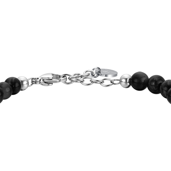 BRACELET EN ACIER POUR HOMMES AVEC PIERRES NOIRES ET ÉLÉMENTS EN ACIER