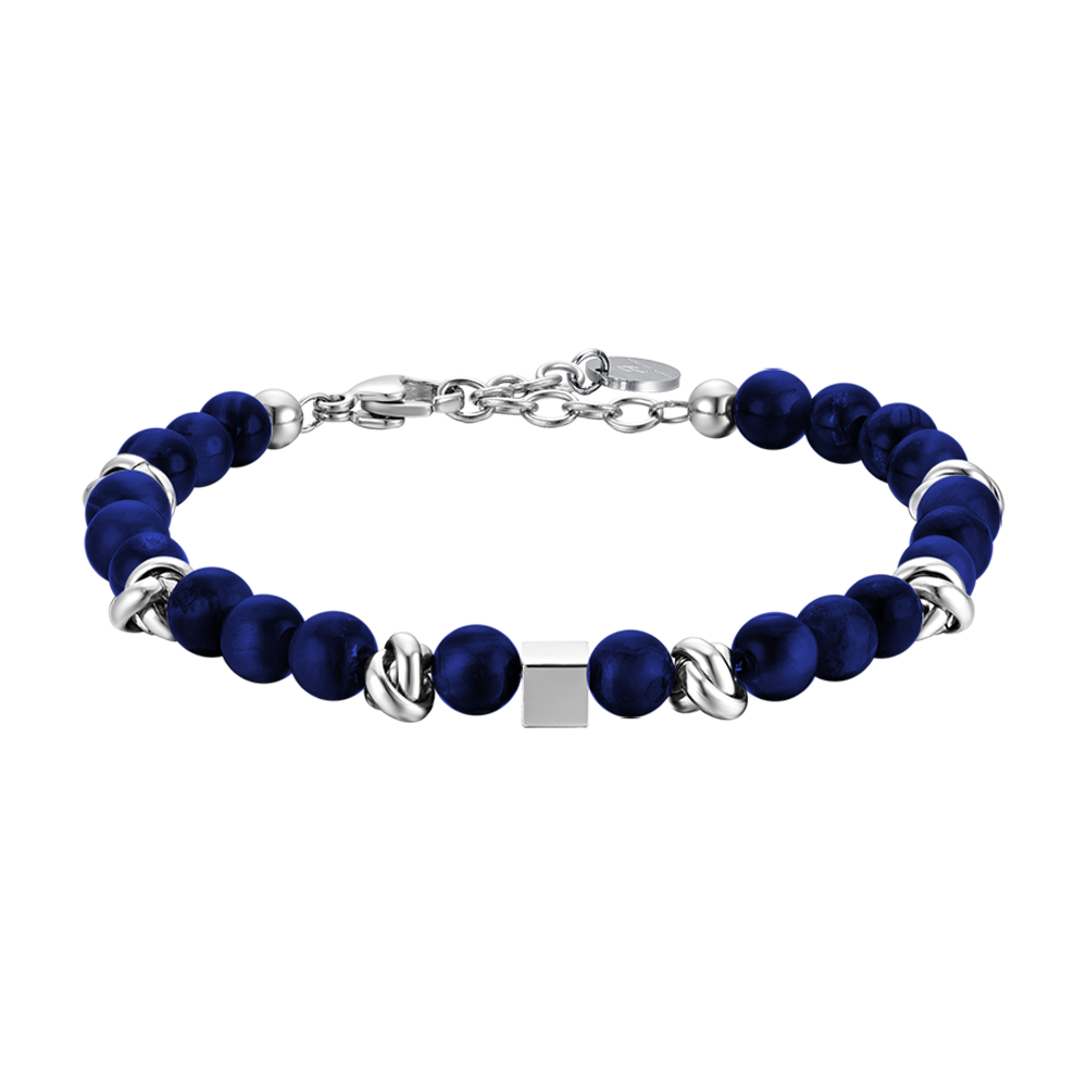 BRACELET EN ACIER POUR HOMME AVEC PIERRES BLEUES ET ELEMENTS EN ACIER Luca Barra