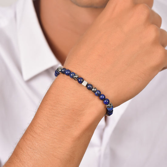 BRACELET EN ACIER POUR HOMME AVEC PIERRES BLEUES ET ELEMENTS EN ACIER Luca Barra