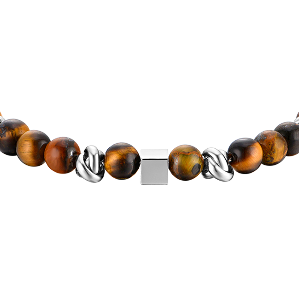 BRACELET HOMME EN ACIER AVEC PIERRES EN OEIL DE TIGRE ET ÉLÉMENTS EN ACIER