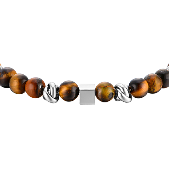 BRACELET HOMME EN ACIER AVEC PIERRES EN OEIL DE TIGRE ET ÉLÉMENTS EN ACIER