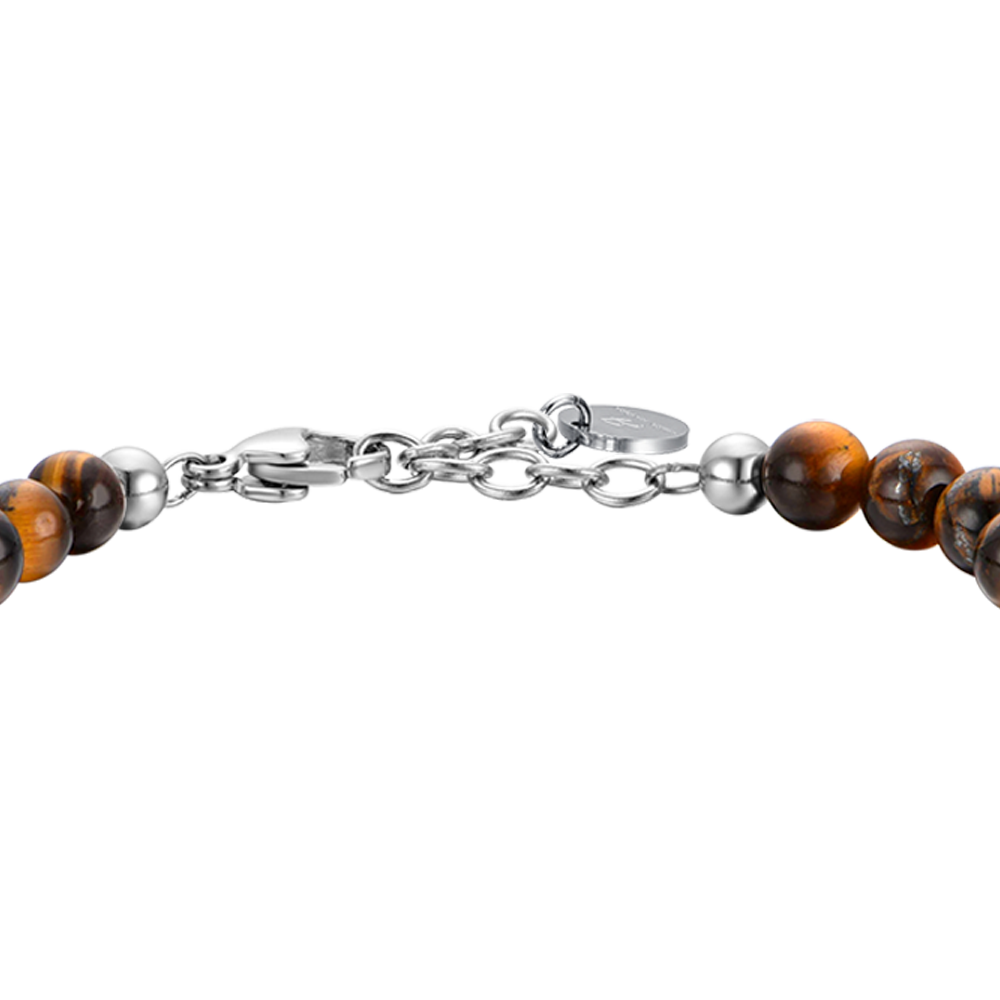 BRACELET HOMME EN ACIER AVEC PIERRES EN OEIL DE TIGRE ET ÉLÉMENTS EN ACIER