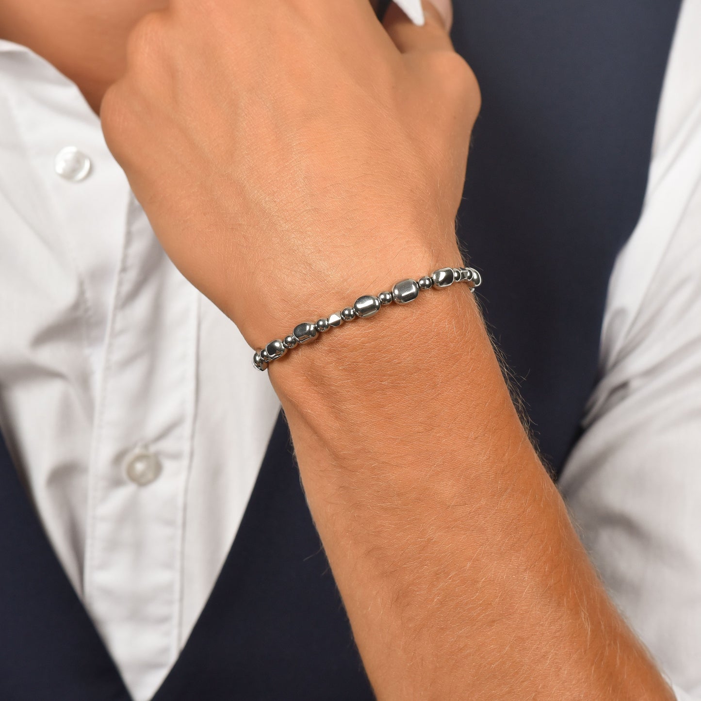 BRACELET EN ACIER POUR HOMME AVEC EMATITE EN ARGENT Luca Barra