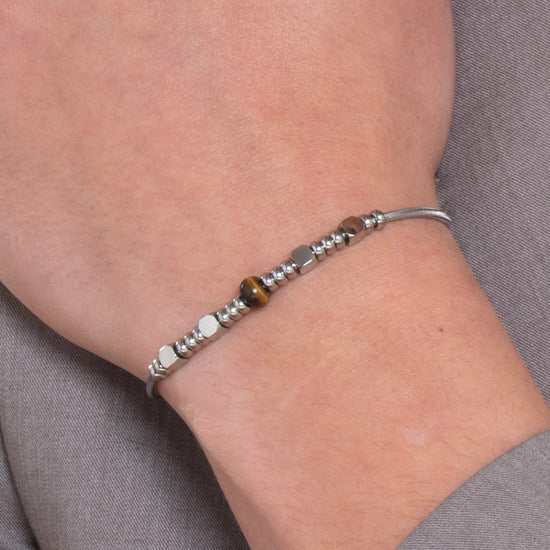 BRACELET HOMME EN ACIER AVEC PIERRES EN OEIL DE TIGRE