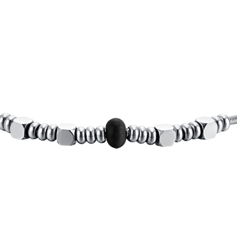 BRACELET HOMME EN ACIER AVEC AGATE NOIRE