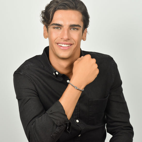 BRACELET HOMME EN ACIER AVEC ANCRE ET ÉMAIL NOIR