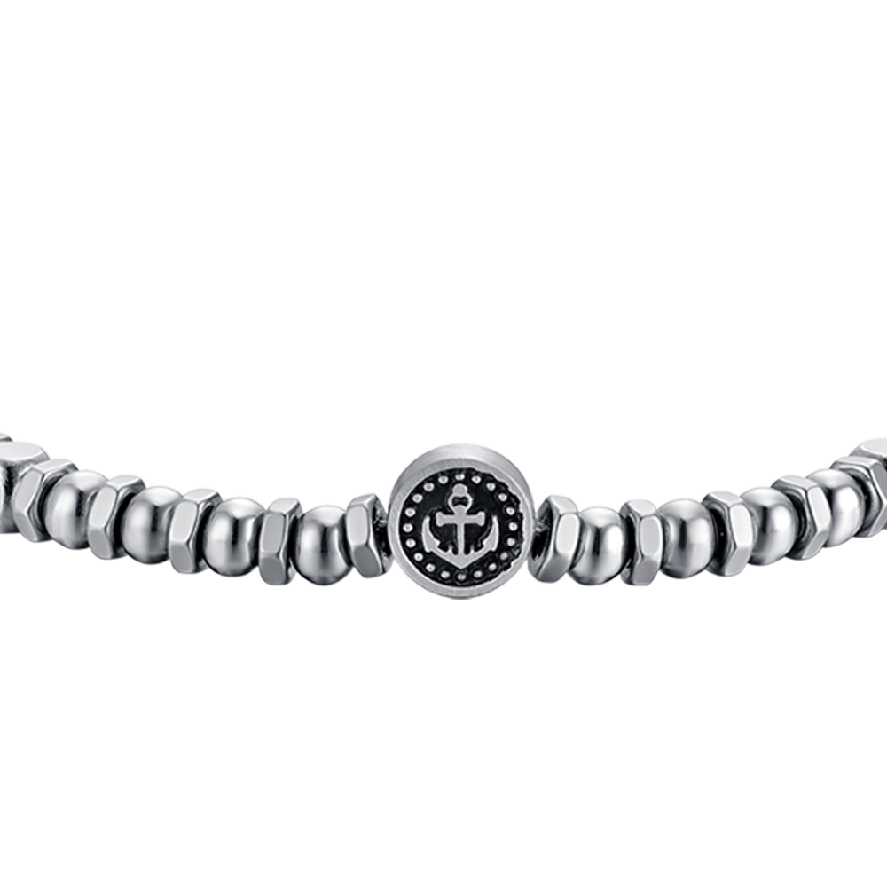 BRACELET HOMME EN ACIER AVEC ANCRE ET ÉMAIL NOIR