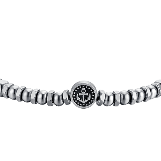BRACELET HOMME EN ACIER AVEC ANCRE ET ÉMAIL NOIR
