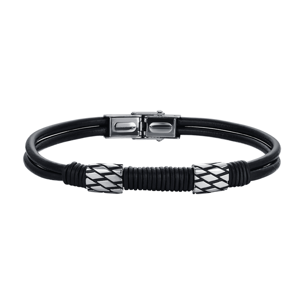 BRACCIALE UOMO IN CUOIO NERO CON ELEMENTI IN ACCIAIO Luca Barra