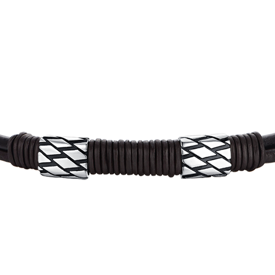 BRACELET HOMME EN CUIR MARRON AVEC ÉLÉMENTS EN ACIER