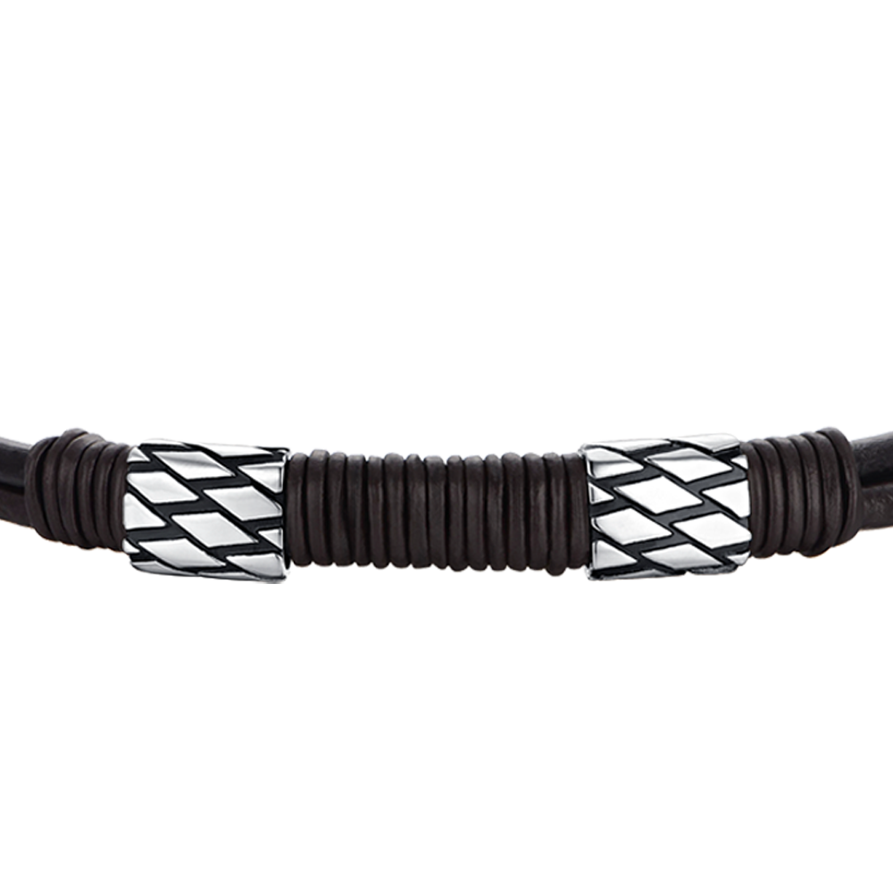 BRACELET HOMME EN CUIR MARRON AVEC ÉLÉMENTS EN ACIER