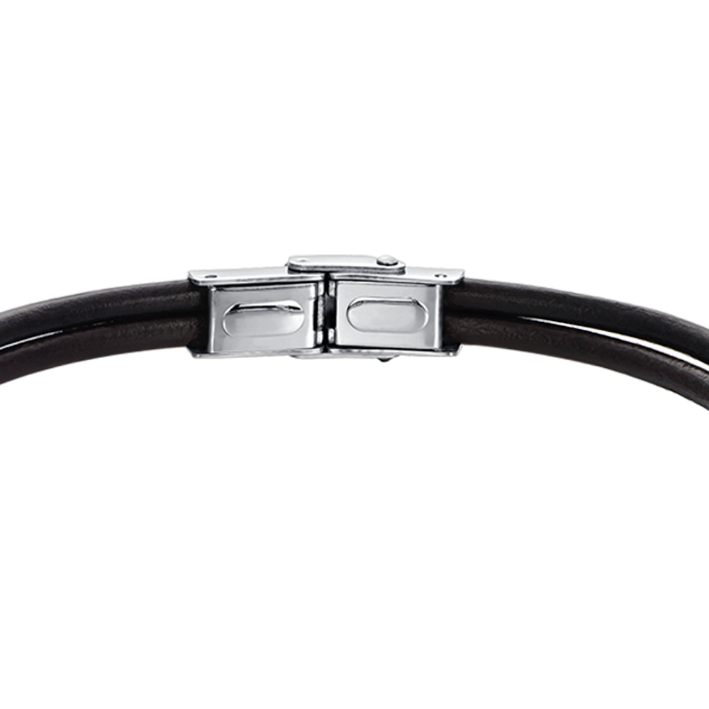 BRACELET HOMME EN CUIR MARRON AVEC ÉLÉMENTS EN ACIER
