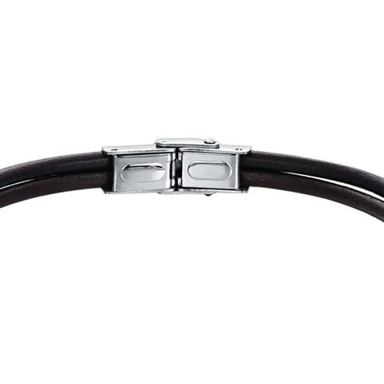BRACELET HOMME EN CUIR MARRON AVEC ÉLÉMENTS EN ACIER