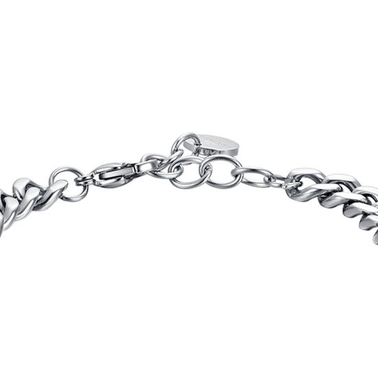 BRACELET HOMME EN ACIER AVEC ÉLÉMENT EN CUIR NOIR