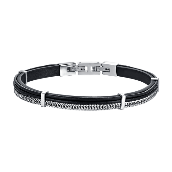 BRACCIALE UOMO IN CUOIO NERO CON ELEMENTI IN ACCIAIO Luca Barra