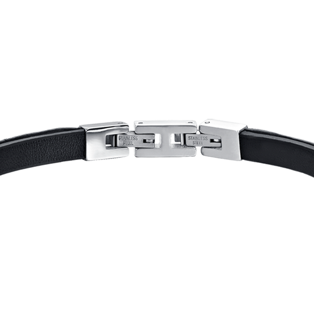 BRACELET HOMME EN CUIR NOIR AVEC ÉLÉMENTS EN ACIER