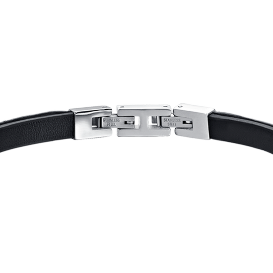 BRACELET HOMME EN CUIR NOIR AVEC ÉLÉMENTS EN ACIER
