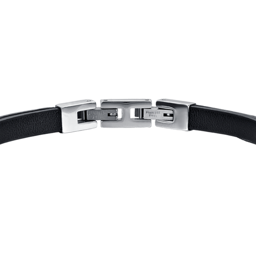 BRACELET HOMME EN CUIR NOIR AVEC ÉLÉMENTS EN ACIER