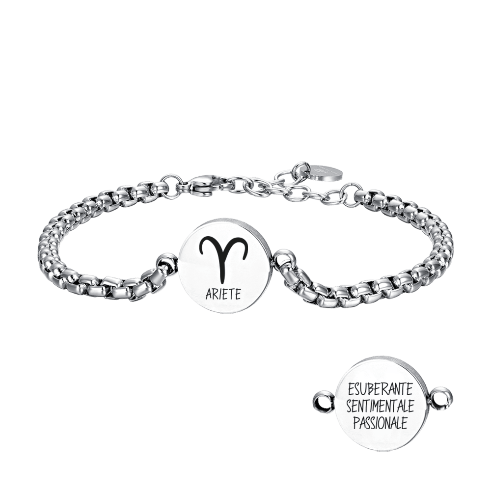 BRACCIALE UOMO IN ACCIAIO SEGNO ZODIACALE ARIETE PIASTRA Luca Barra