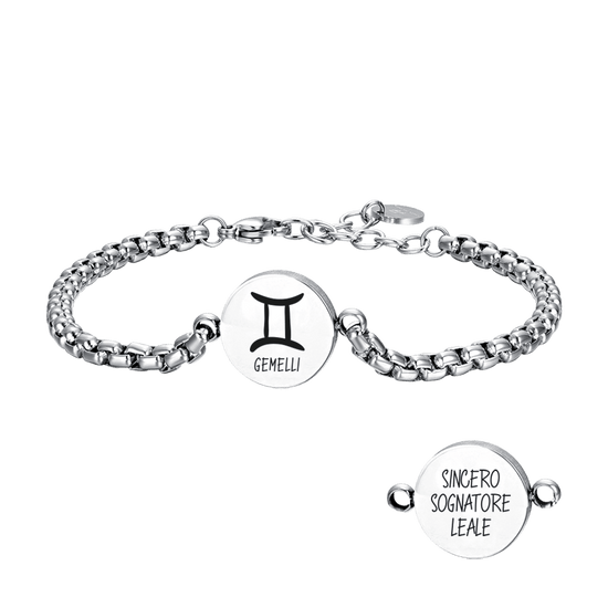 BRACCIALE UOMO IN ACCIAIO SEGNO ZODIACALE GEMELLI PIASTRA Luca Barra