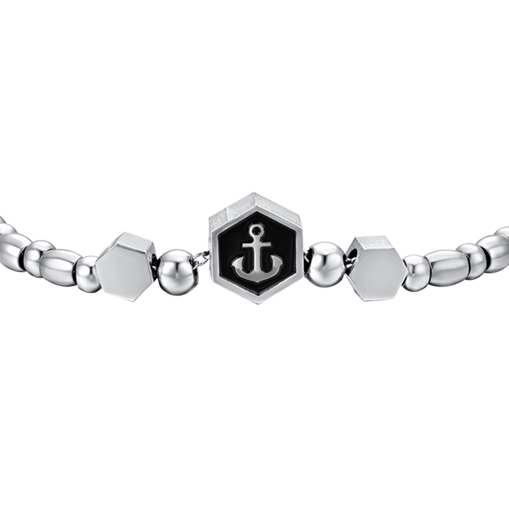 BRACELET HOMME EN ACIER AVEC ANCRE ARGENTÉE ET ÉMAIL NOIR