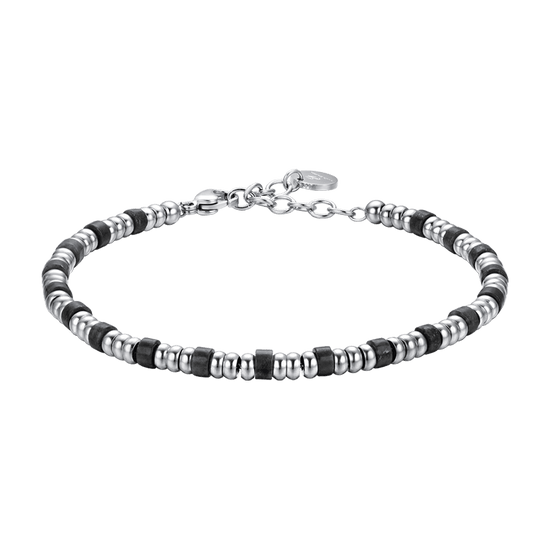 BRACCIALE UOMO IN ACCIAIO CON ELEMENTI SILVER E PIETRE NERE Luca Barra