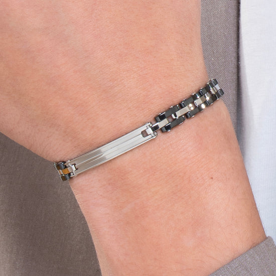 BRACELET HOMME EN ACIER AVEC CÉRAMIQUE NOIRE
