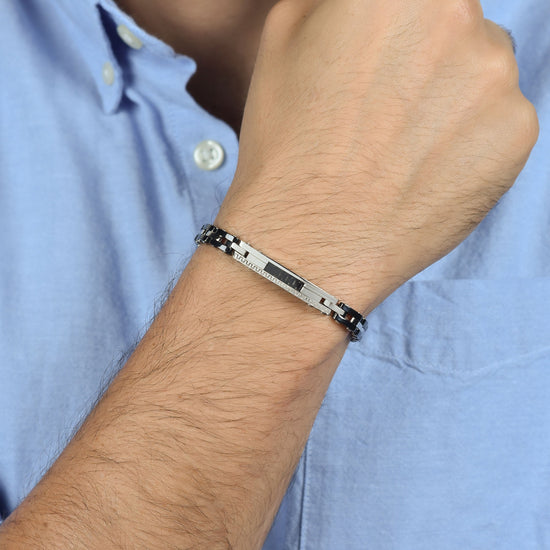 BRACELET HOMME EN ACIER AVEC CÉRAMIQUE NOIRE