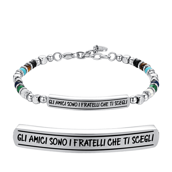 BRACCIALE UOMO IN ACCIAIO E PIETRE MULTICOLOR GLI AMICI SONO I FRATELLI CHE TI