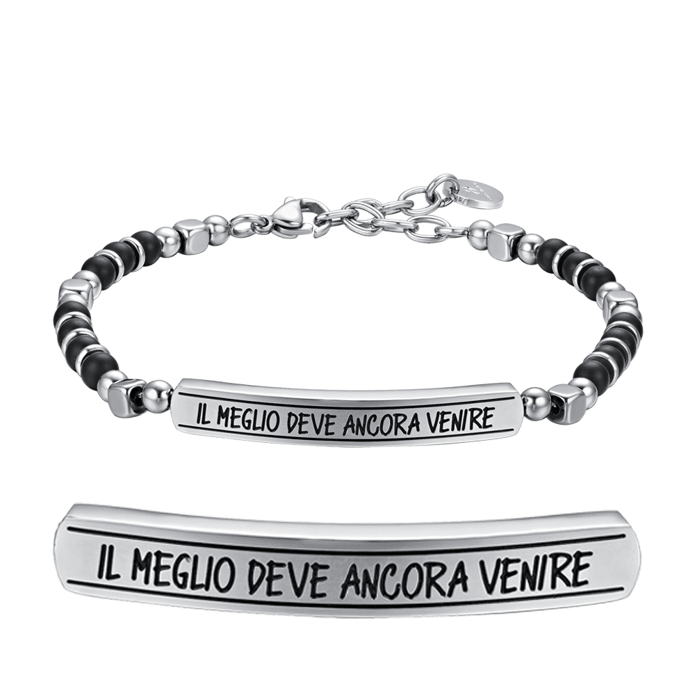 BRACCIALE UOMO IN ACCIAIO E PIETRE NERE IL MEGLIO DEVE ANCORA VENIRE