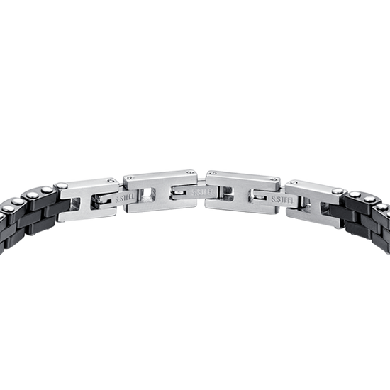 BRACELET HOMME EN ACIER ET CÉRAMIQUE NOIRE AVEC CRISTAUX NOIRS
