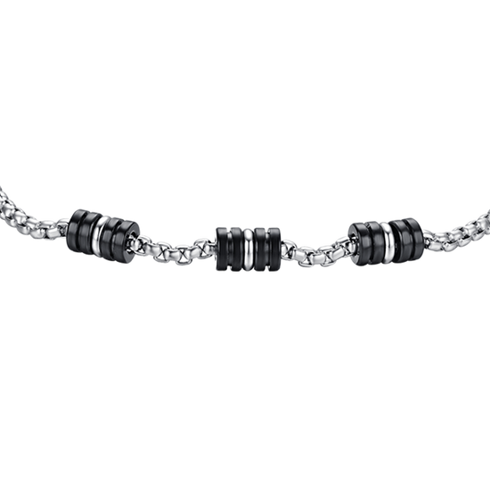 BRACELET HOMME EN ACIER AVEC ÉLÉMENTS IP NOIRS ET ARGENTÉS