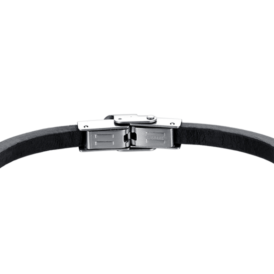 BRACELET HOMME EN CUIR AVEC PLAQUE EN ACIER IP NOIR