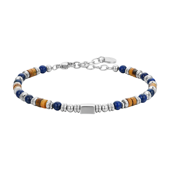 BRACCIALE UOMO IN ACCIAIO CON PIETRA LAPIS ED ELEMENTI OCCHIO DI TIGRE